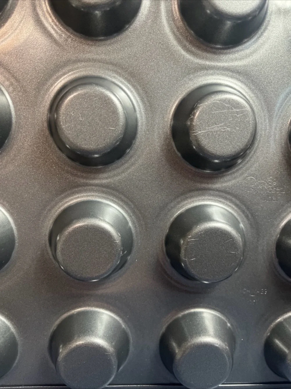 Pampered Chef Mini Muffin Pan - 24-Cup Gray Nonstick Baking Tray -some scratches